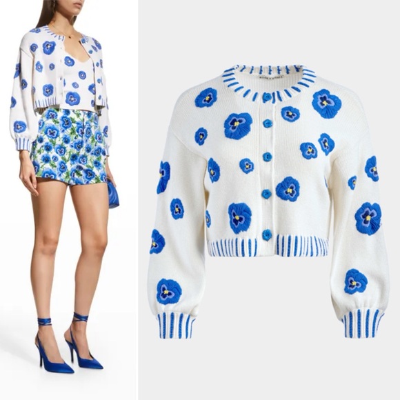 Alice + Olivia Brigid Embroidered Cropped Cardigan Size Small - Picture 3 of 13